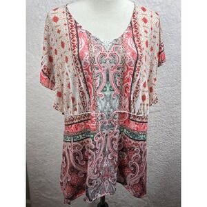 Live and Let Live Women Paisley Print Tunic Boho Flowy Short Sleeve Blouse XL‎